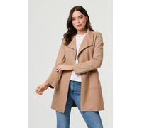 Izabel London Women's Faux Suede Collared Open Front Jacket in Light Brown | Size: 16 Izabel London Light Brown 16