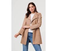 Izabel London Women's Faux Suede Collared Open Front Jacket in Light Brown | Size: 12 Izabel London Light Brown 12