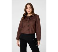Izabel London Faux Suede Cropped Boxy Jacket - 14 - Brown