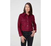 Izabel London Faux Suede Cropped Collared Jacket - Burgundy - 16