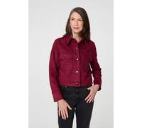 Izabel London Women's Faux Suede Cropped Collared Jacket in Burgundy | Size: 10 Izabel London Burgundy 10