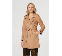 Izabel London Faux Suede Double Breasted Trench Coat - Beige - 14