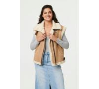 Izabel London Faux Suede Fur Lined Sleeveless Gilet In Beige Beige M/L