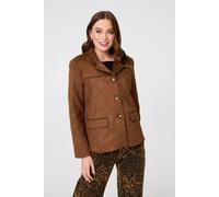 Izabel London Faux Suede Pocket Front Slim Jacket - 12 - Brown