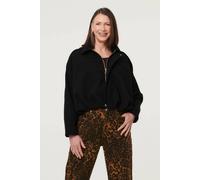 Izabel London Women's Faux Suede Ruched Relaxed Bomber Jacket in Black | Size: 14 Izabel London Black 14