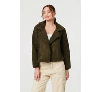 Izabel London Women's Faux Suede Teddy Lined Biker Jacket in Green | Size: Large Izabel London Green L