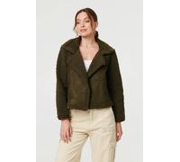Izabel London Women's Faux Suede Teddy Lined Biker Jacket in Green | Size: Small Izabel London Green S
