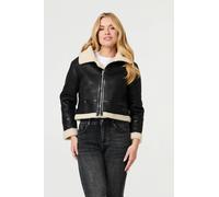 Izabel London Women's Faux Suede Teddy-Lined Cropped Jacket in Black | Size: 10 Izabel London Black 10