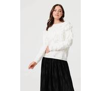 Izabel London Women's Feather Embellished Long Sleeve Jumper in White | Size: 14 Izabel London White 14