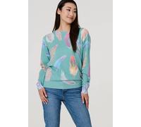 Izabel London Feather Print Diamante Detail Jumper In Green Green M