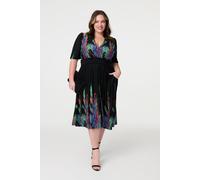 Feather Print Faux Wrap Front Midi Dress Izabel London Green 10