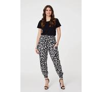 Izabel London Feather Print Harem Pants With Pockets In Black Black 14