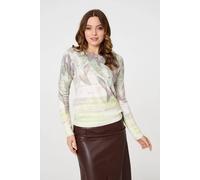 Izabel London Feather Print Long Sleeve Knit Top In Green Green L/XL