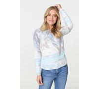 Feather Print Long Sleeve Knit Top Izabel London Blue M/L
