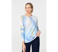 Izabel London Feather Print Long Sleeve Relaxed Jumper In Blue Blue L