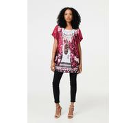 Feather Print Relaxed Short Sleeve Tunic Izabel London Red S/M