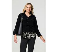 Izabel London Flannel Cropped Pocket Front Shacket - Black - 14