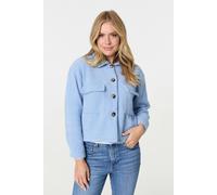 Izabel London Flannel Cropped Pocket Front Shacket In Blue Blue