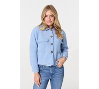 Izabel London Flannel Cropped Pocket Front Shacket - Blue - 8