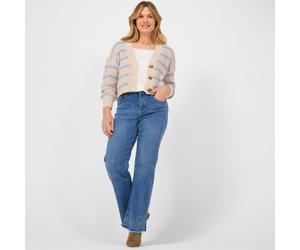 Izabel London Flare with Frayed Hem Embroidered Jeans MID WASH SIZE 10