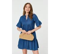 Izabel London Flared 1/2 Sleeve Tiered Midi Dress - Blue - 10
