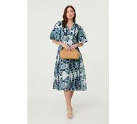 Izabel London Floral 1/2 Puff Sleeve Tiered Midi Dress - 10 - Blue