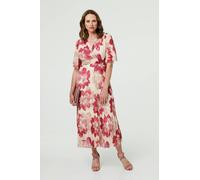 Izabel London Floral 1/2 Sleeve Empire Midi Dress - M - Pink