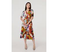 Floral 1/2 Sleeve Midi Faux Wrap Dress Izabel London Orange 12