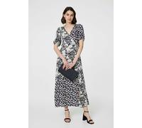 Izabel London Floral 1/2 Sleeve Midi Wrap Dress Made from Viscose for Women UK with a wrap Front and tie Waist.