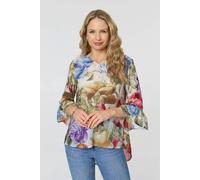 Izabel London Floral 3/4 Flare Sleeve Curve Hem Blouse - 14 - Cream