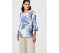 Izabel London Floral 3/4 Flared Sleeve Relaxed Blouse - Blue - L
