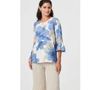 Izabel London Floral 3/4 Flared Sleeve Relaxed Blouse - Blue - M