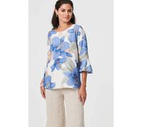 Izabel London Floral 3/4 Flared Sleeve Relaxed Blouse In Blue Blue M