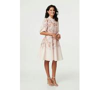 Izabel London Floral 3/4 Puff Sleeve Knee Length Dress - Cream - Cream - 18
