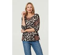 Izabel London Floral 3/4 Sleeve Boat Neck Top - 14 - Black