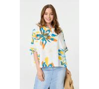 Izabel London Floral 3/4 Sleeve Relaxed Boxy Blouse - 8 - White