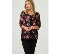 Izabel London Floral 3/4 Sleeve Sheer Layered Blouse for Women UK with a v-Neck and a Hip Length Hem. Pink