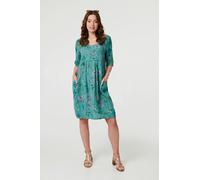 Izabel London Floral 3/4 Sleeve Short Shift Dress - Teal - 8