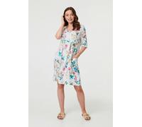 Izabel London Floral 3/4 Sleeve Short Shift Dress - White - 8