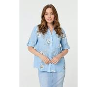 Izabel London Floral 3/4 Turn-Up Sleeve Blouse - 14 - Light Blue