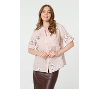 Izabel London Floral 3/4 Turn-Up Sleeve Blouse - 8 - Pink