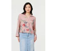 Izabel London Floral 3/4 Turn-Up Sleeve Cropped Shirt - 10 - Pink