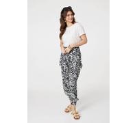 Izabel London Floral Animal Print Harem Trousers for Women UK with Elasticated Waist, Tapered Leg and Pockets.