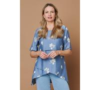 Izabel London Floral Asymmetric Layered Tunic Blouse In Blue Blue