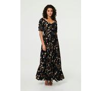 Izabel London Floral Bardot Shirred Empire Maxi Dress - 20 - Red