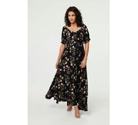 Izabel London Floral Bardot Shirred Empire Maxi Dress - 24 - Navy