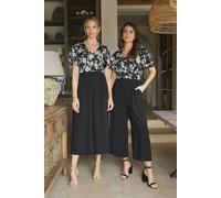 Izabel London Floral Block Print Wide Leg Jumpsuit - Black - 16