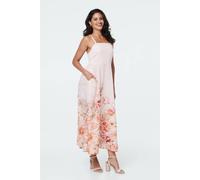 Izabel London Floral Border Print Cami Midi Dress In Pink Pink
