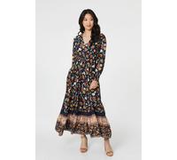 Izabel London Floral Border Print Smocked Maxi Dress - 12 - Navy