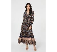 Izabel London Floral Border Print Smocked Maxi Dress - 8 - Navy